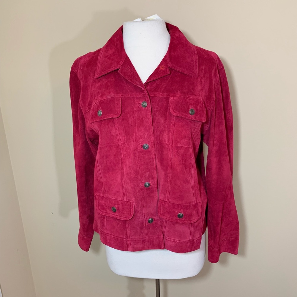 Chico’s red leather suede jacket size 2 large